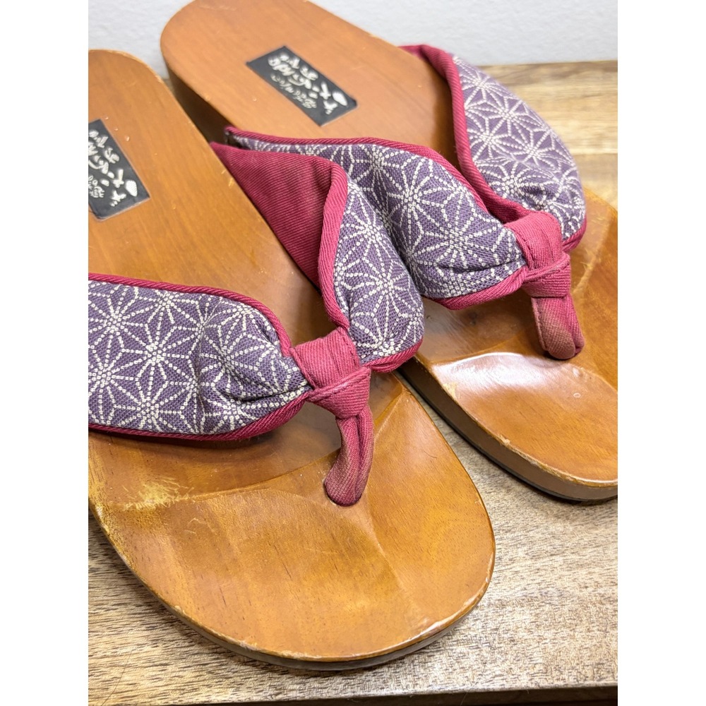 Vintage Japanese Geta Wooden Platform Sandals Purple Asanoha 7